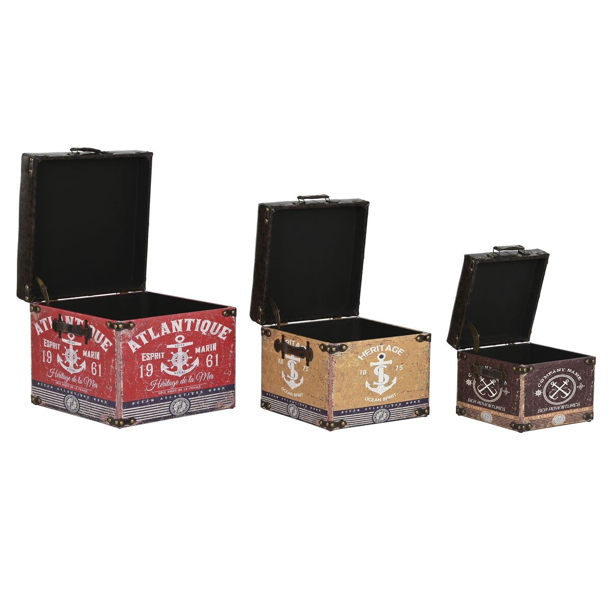 Set of decorative boxes Brown Multicolour Polyurethane Wood Vintage (3 Pieces)