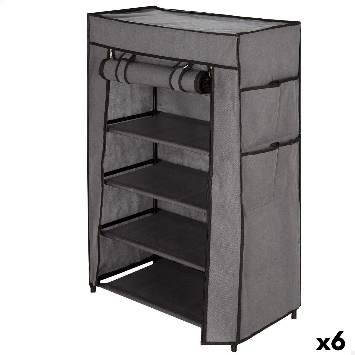 Тумба для обуви Чёрный Серый Металл Текстиль 60 X 90 X 30 CM (6 штук)