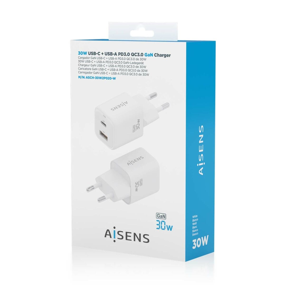 Сетевое зарядное устройство ASCH-30W2P020-W Белый Разноцветный 33 W