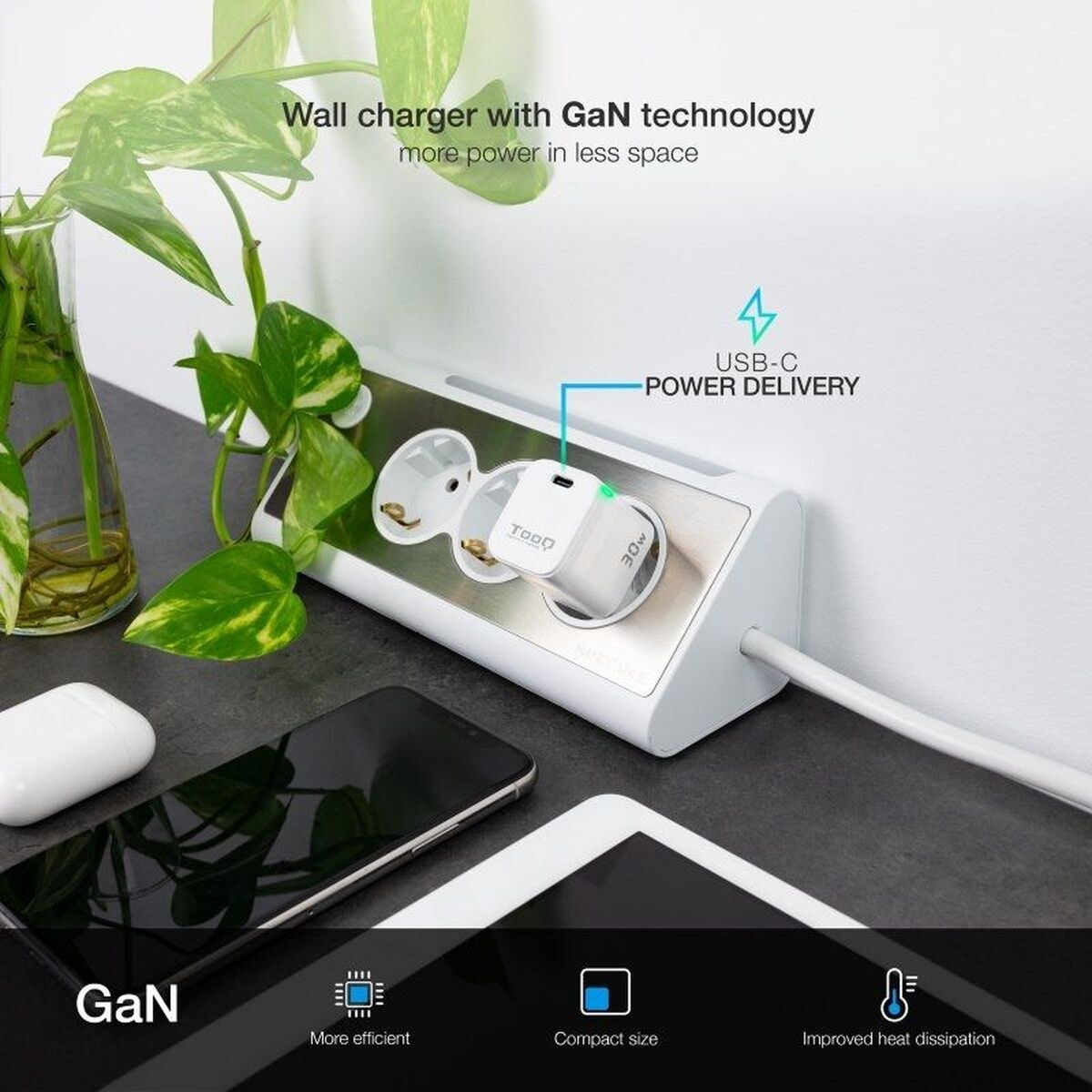 Сетевое зарядное устройство TQWC-GANPD30WT Белый 30 W