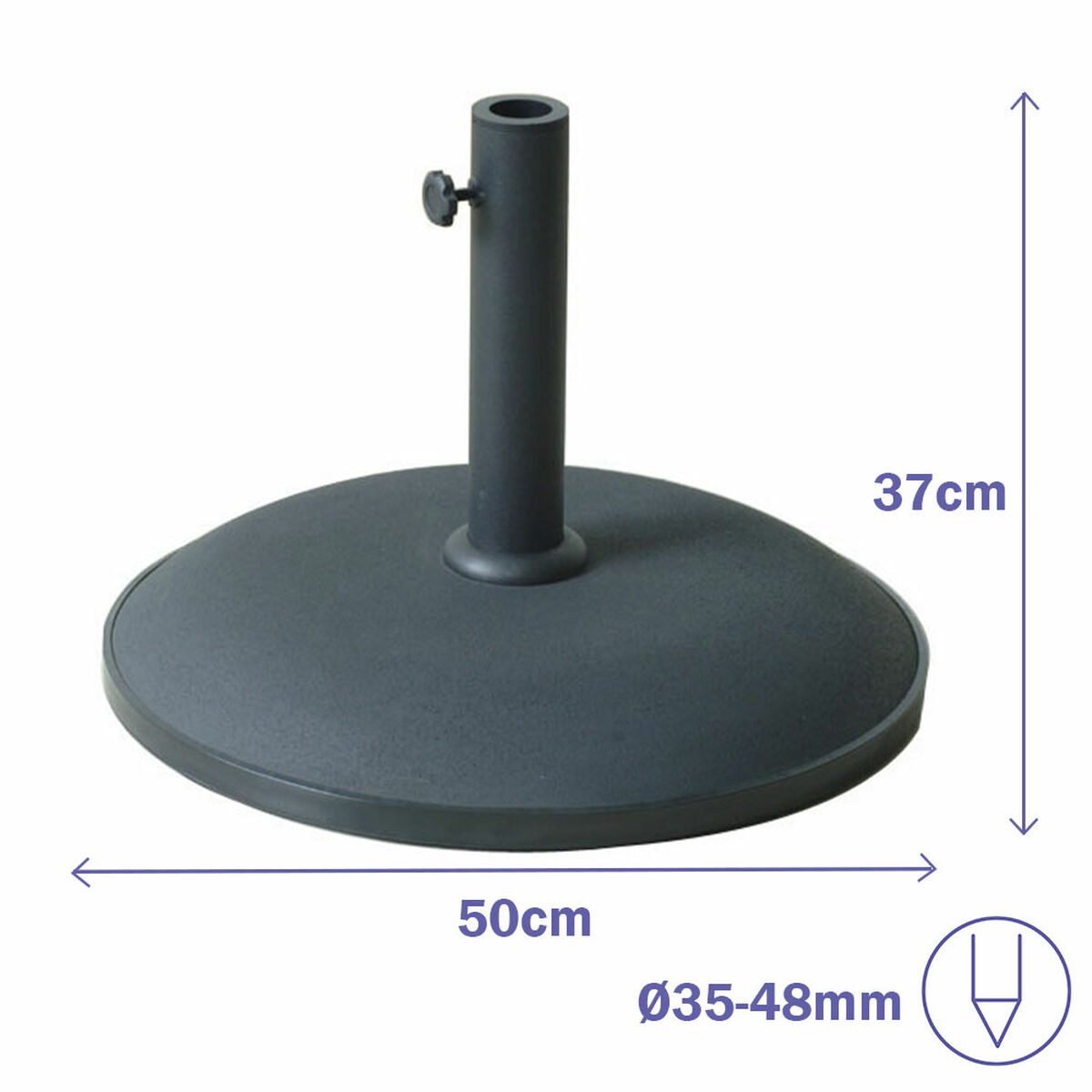 Round Umbrella Base Cement 50x37 cm 25KG Black Garden, Pool, Terrace 10452