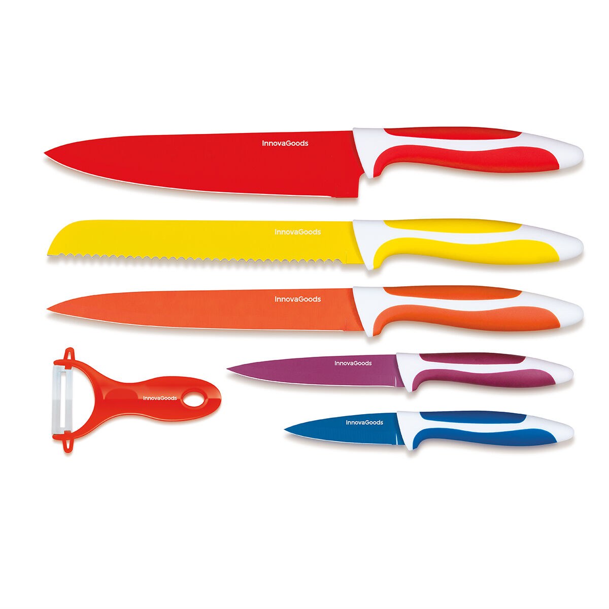 Set of Ceramic Coated Knives with Peeler Knoolvs 6 Pieces