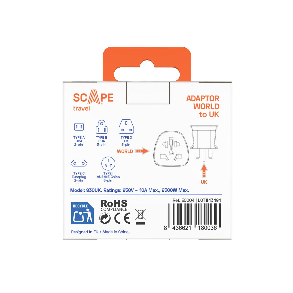 Plug adapter 830UK Plastic 13 A