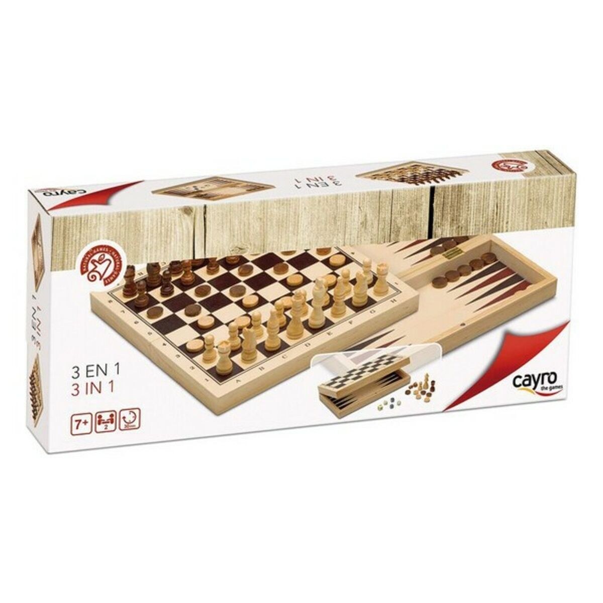 Набор из 3 настольных игр 648 Деревянный 29 x 29 cm 3-в-1 Шахматы Backgamon Шашки