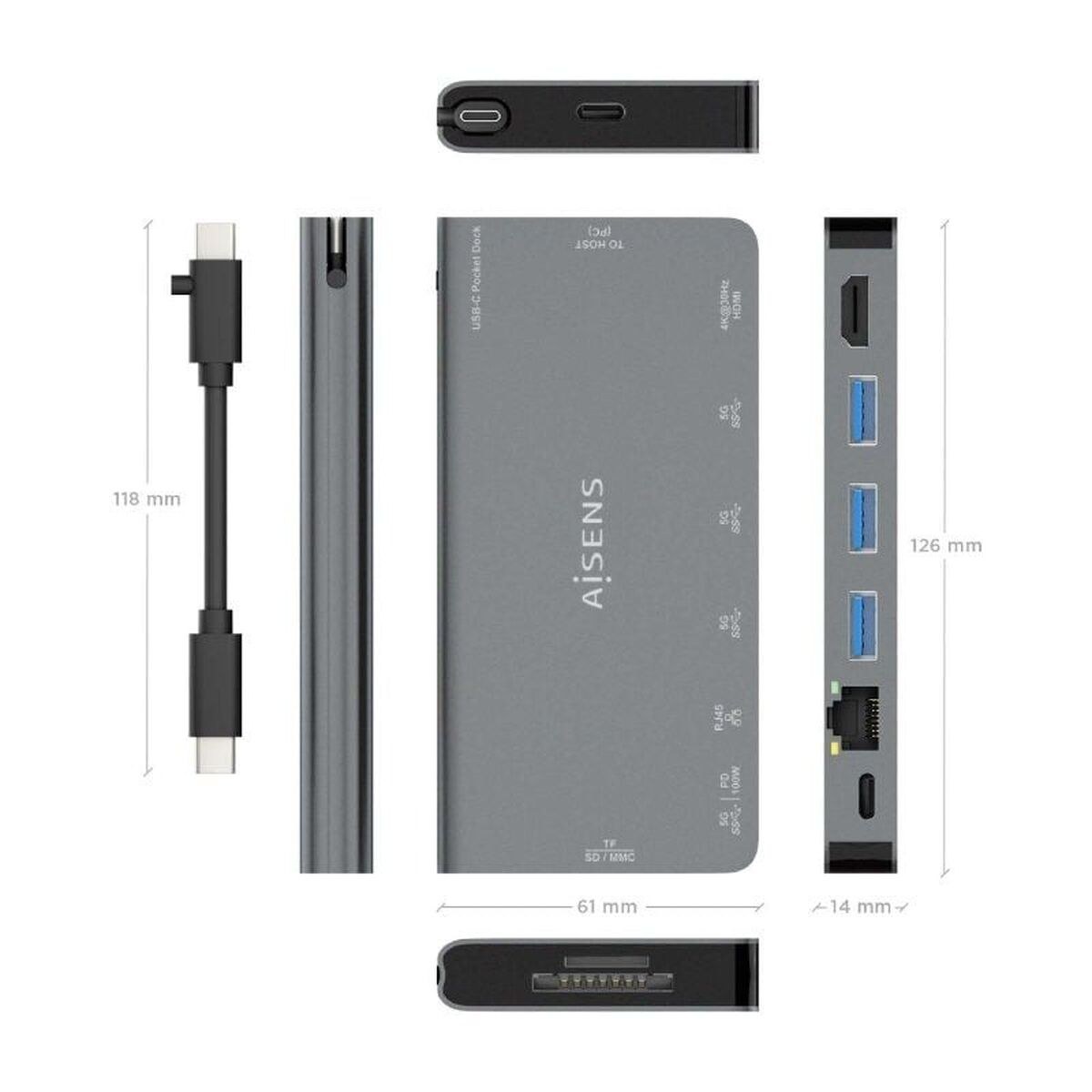 USB-разветвитель ASUC-8P015-GR Серый Разноцветный 100 W