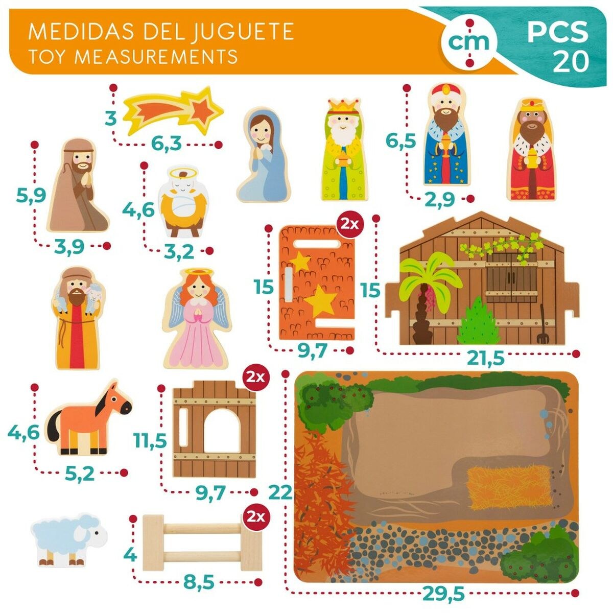 Christmas nativity set Wood 29,5 x 16,5 x 22 cm (20 Pieces) (6 Units)