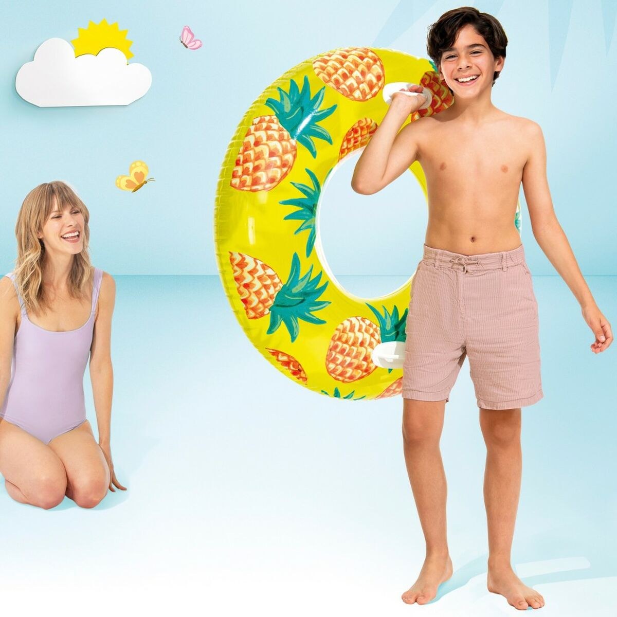Inflatable Floating Doughnut Tropical Fruits Ø 107 cm (12 Units)
