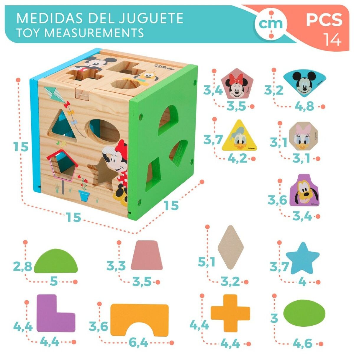 Детский деревянный паззл 14 Piese 15 x 15 x 15 cm (6 штук)