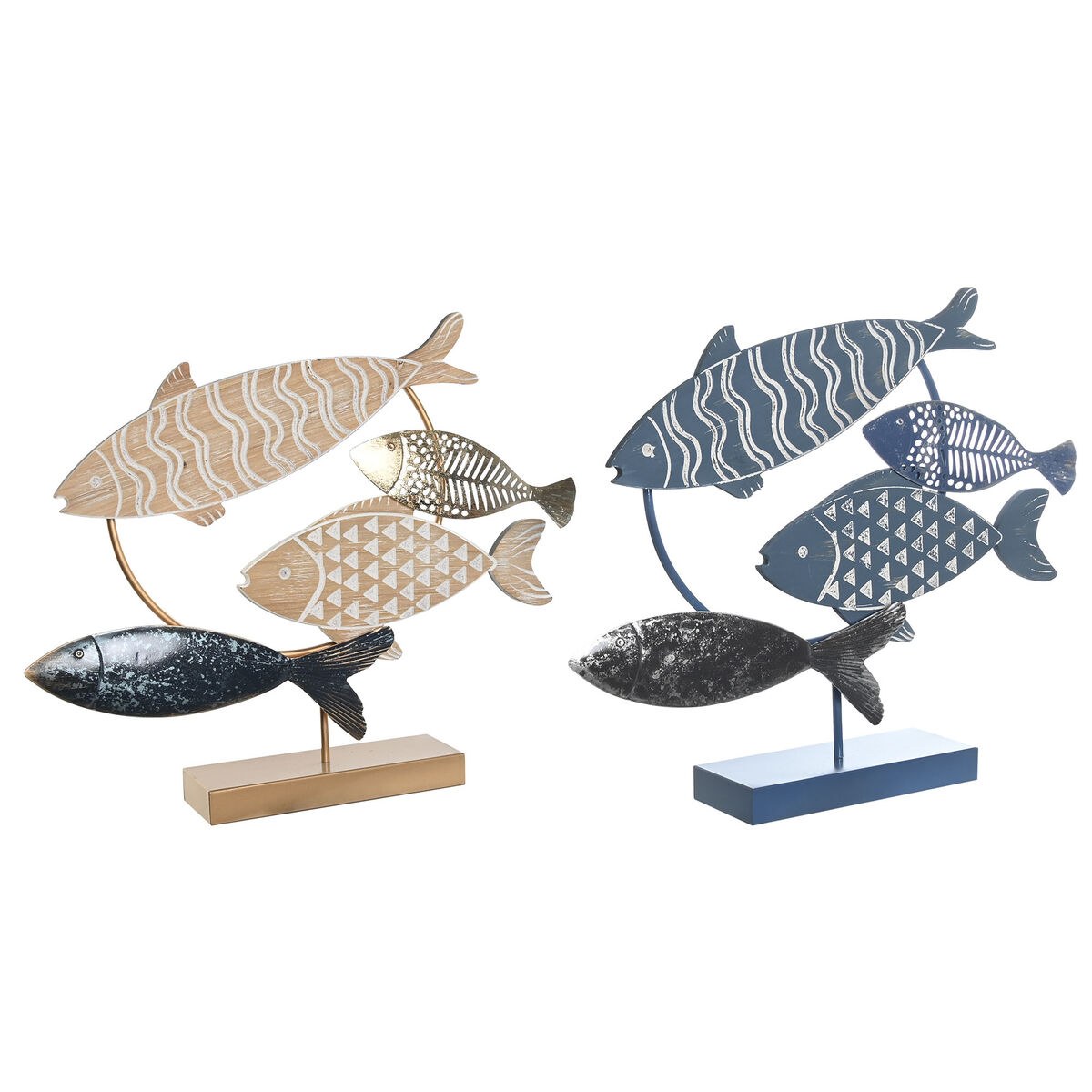 Decorative Figure 53 x 9 x 45 cm Natural Blue Golden Spirals Mediterranean (2 Units)
