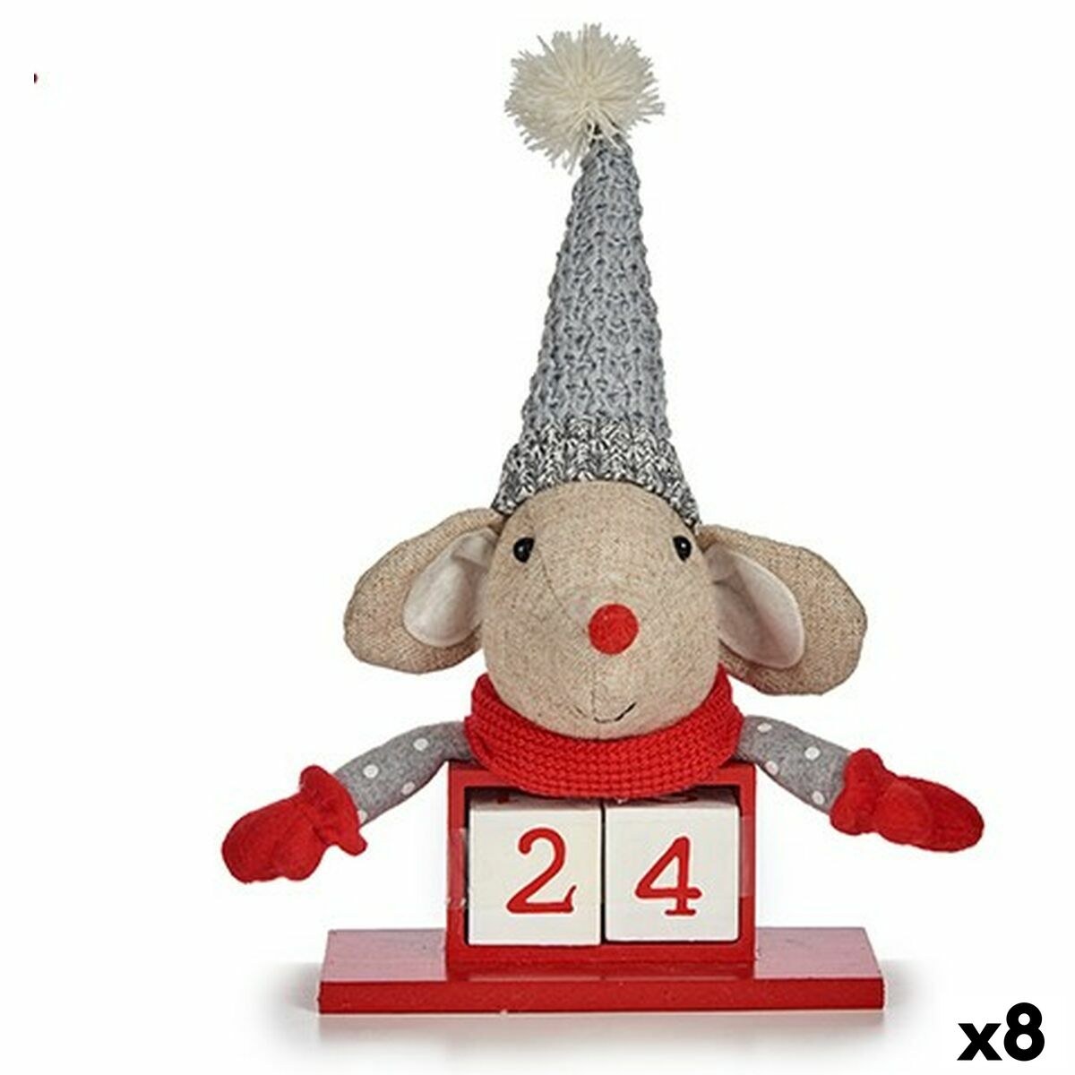 Christmas bauble White Red Grey Cream Mouse 20 x 11 x 20 cm Calendar (8 Units)