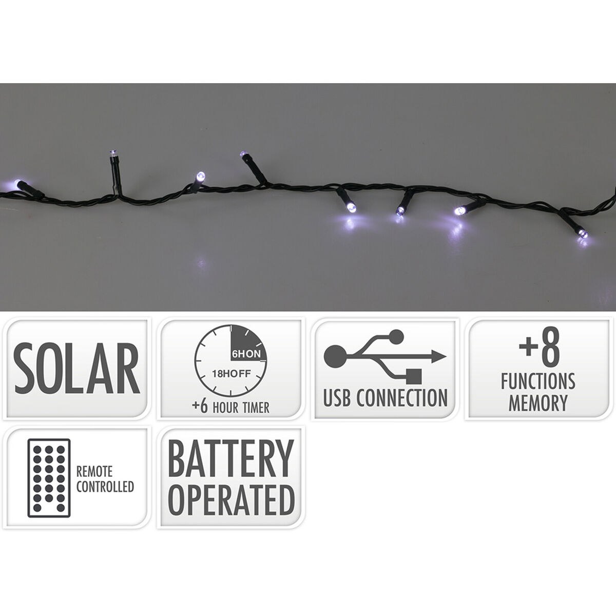 Wreath of LED Lights Cool White 10 m Solar