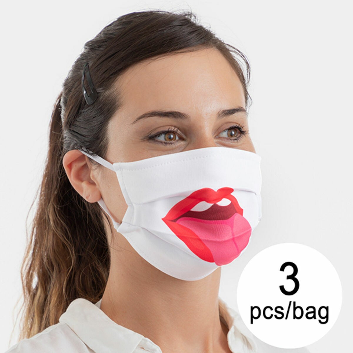 Hygienic Reusable Fabric Mask Tongue Size M Pack of 3 units