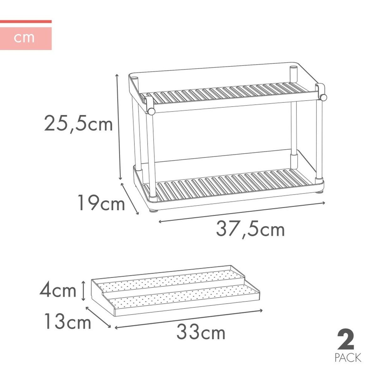 Органайзер для кухонных ящиков Белый 2 Полки 2 штук 37,5 x 25,5 x 19 cm