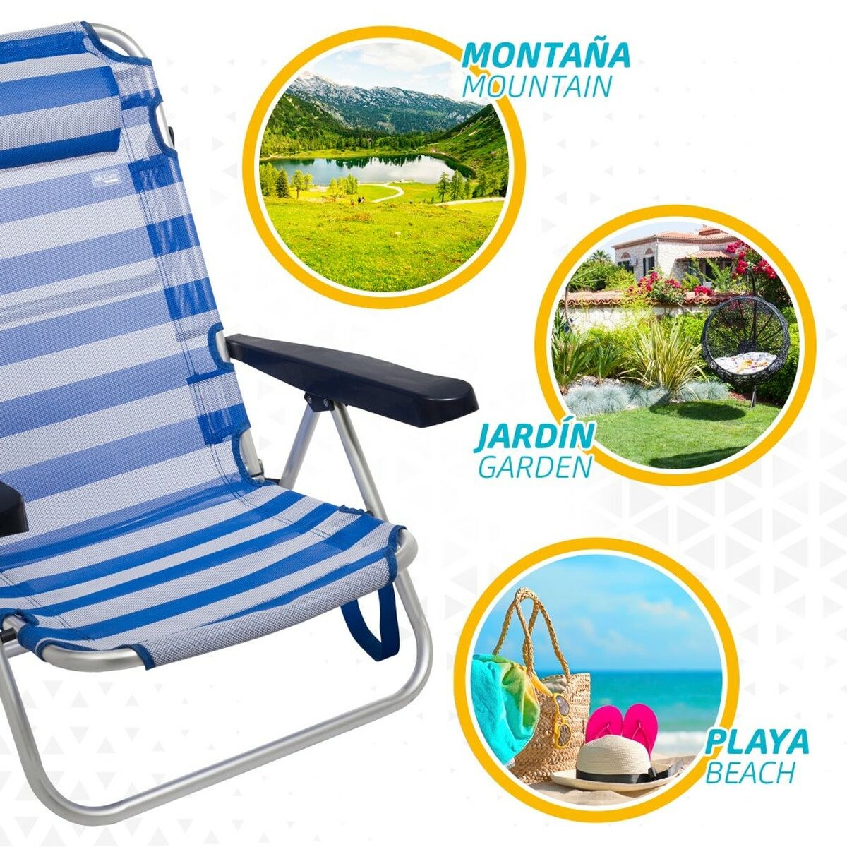Beach Chair Foldable Cushion White Blue 48 x 84 x 46 cm (2 Units)