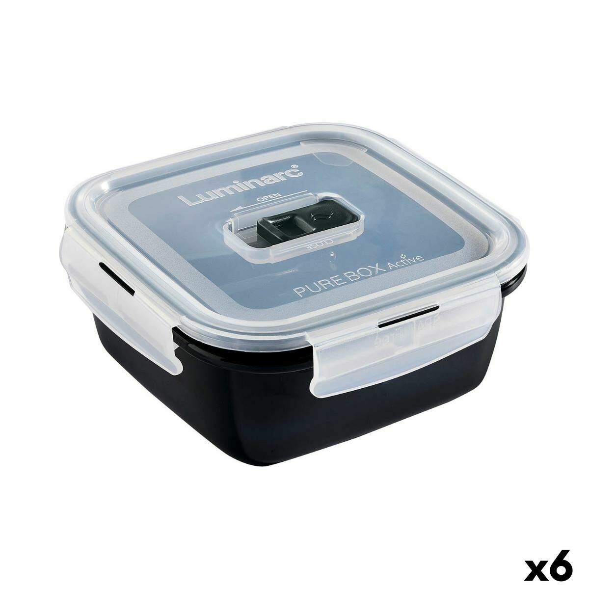 Герметичная коробочка для завтрака Pure Box 760 ml Чёрный Cтекло (6 штук)