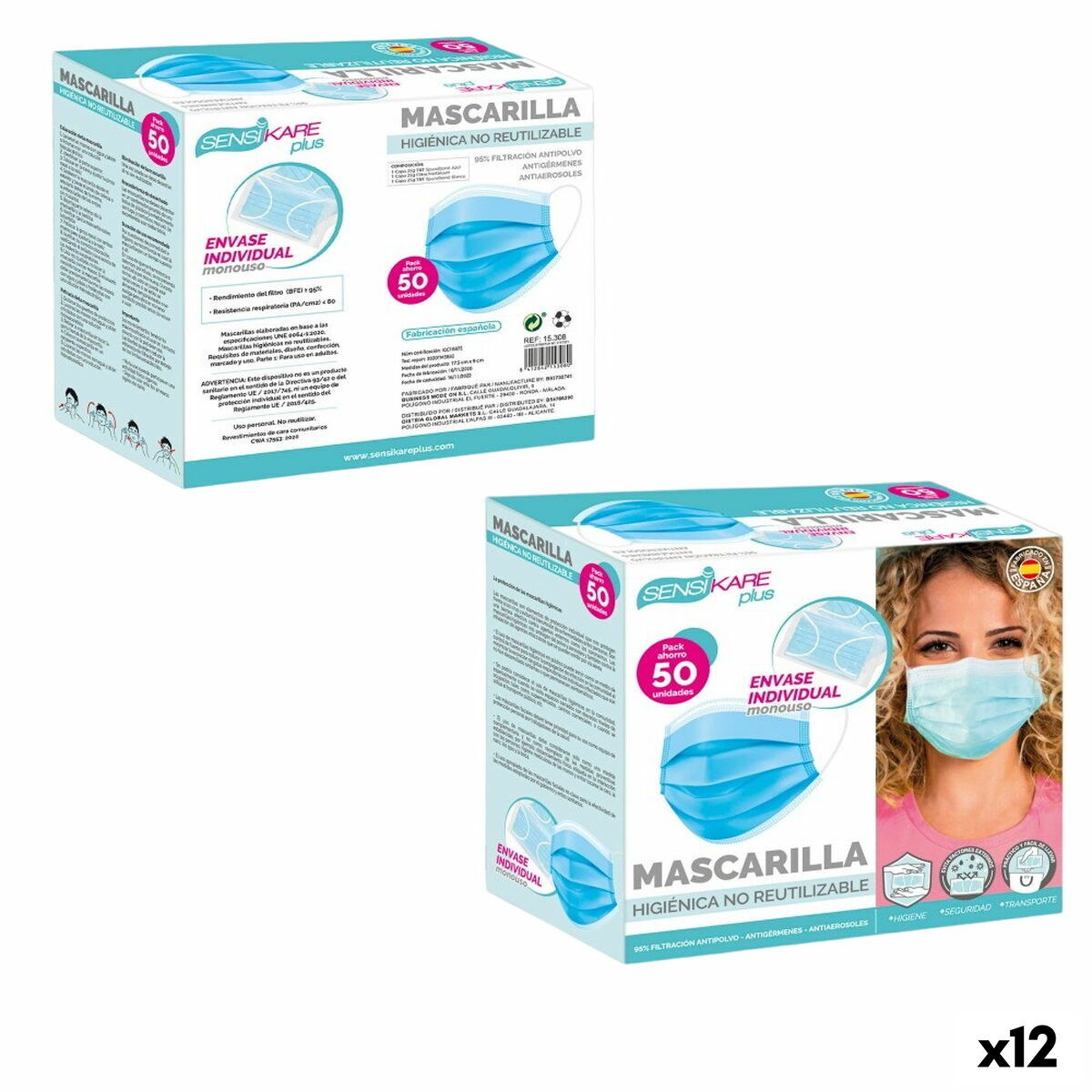 Box of hygienic masks 50 Pieces (12 Units)