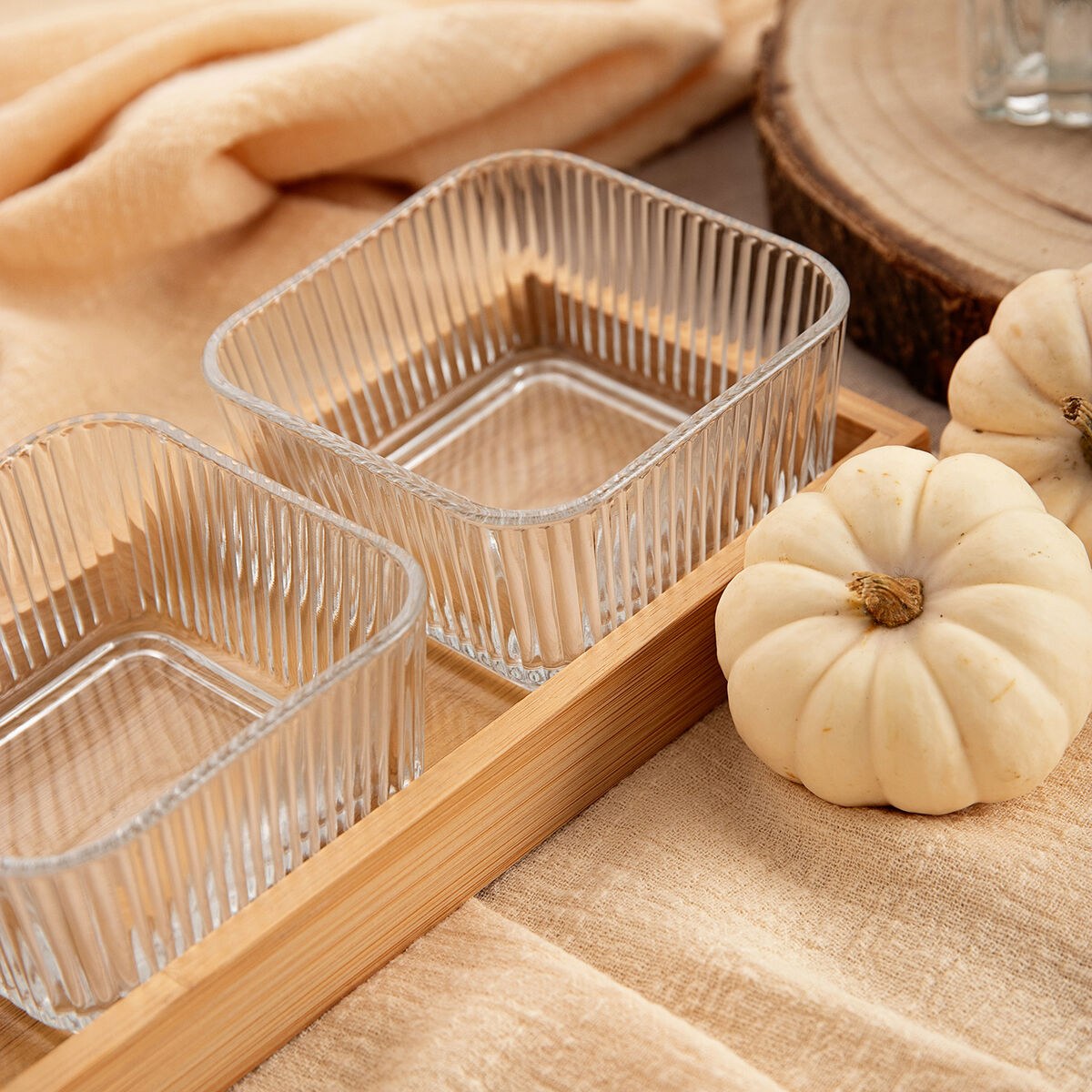 Appetizer Set Trend Brown Transparent Glass Bamboo
