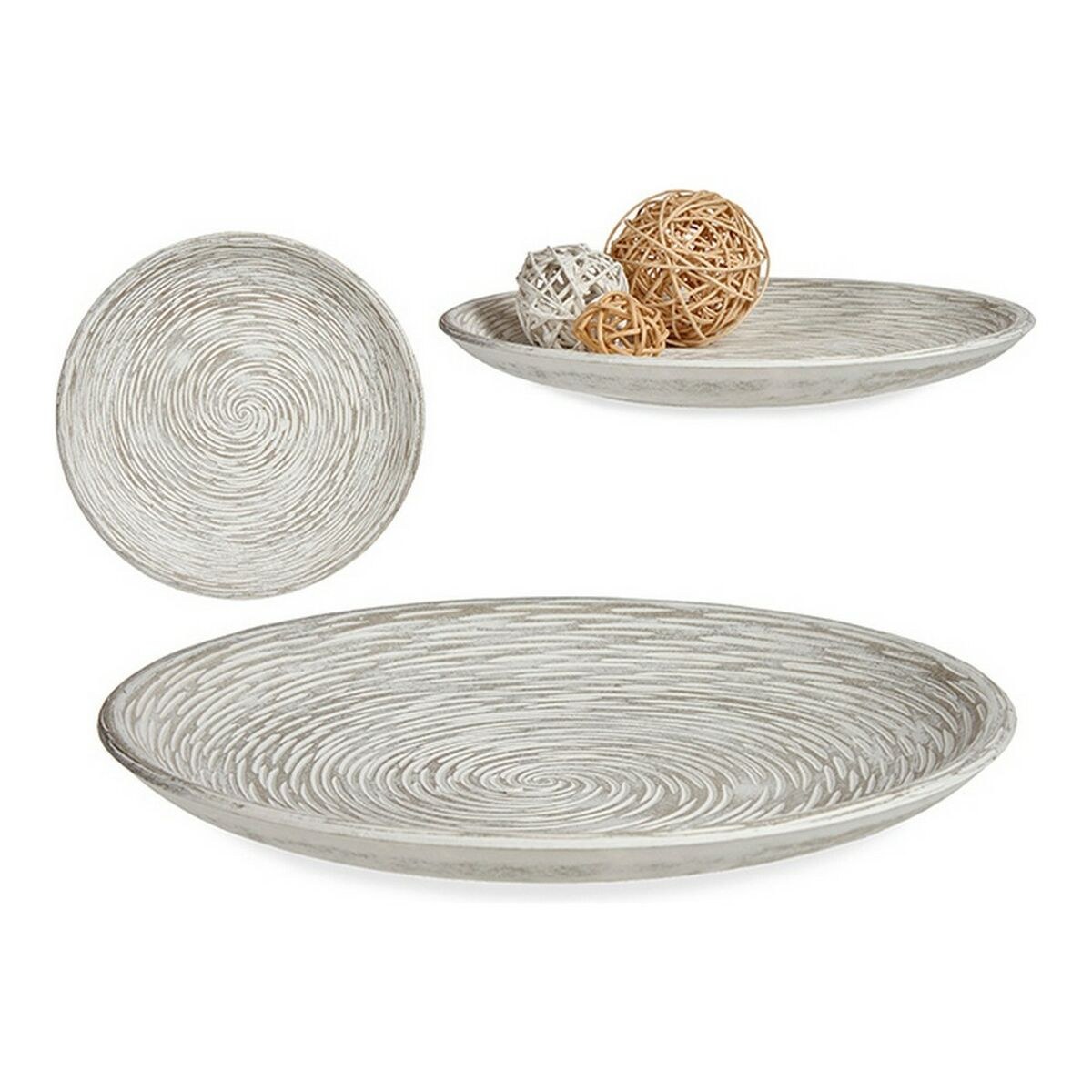 Decorative Plate White MDF Wood 34,5 x 3 x 34,5 cm 29,5 x 2,7 x 29,5 cm Spirals