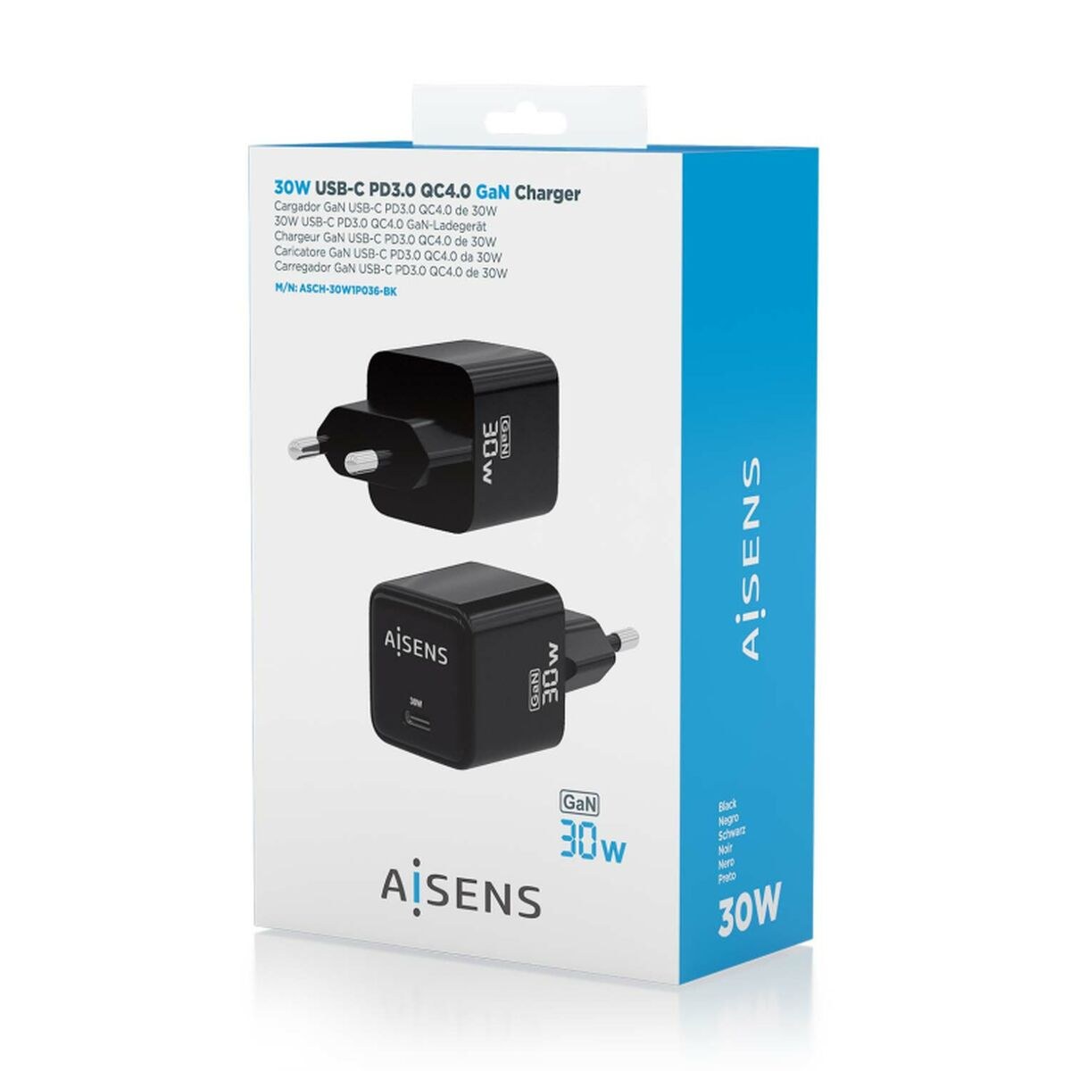 Сетевое зарядное устройство ASCH-30W1P036-BK Чёрный Разноцветный 33 W