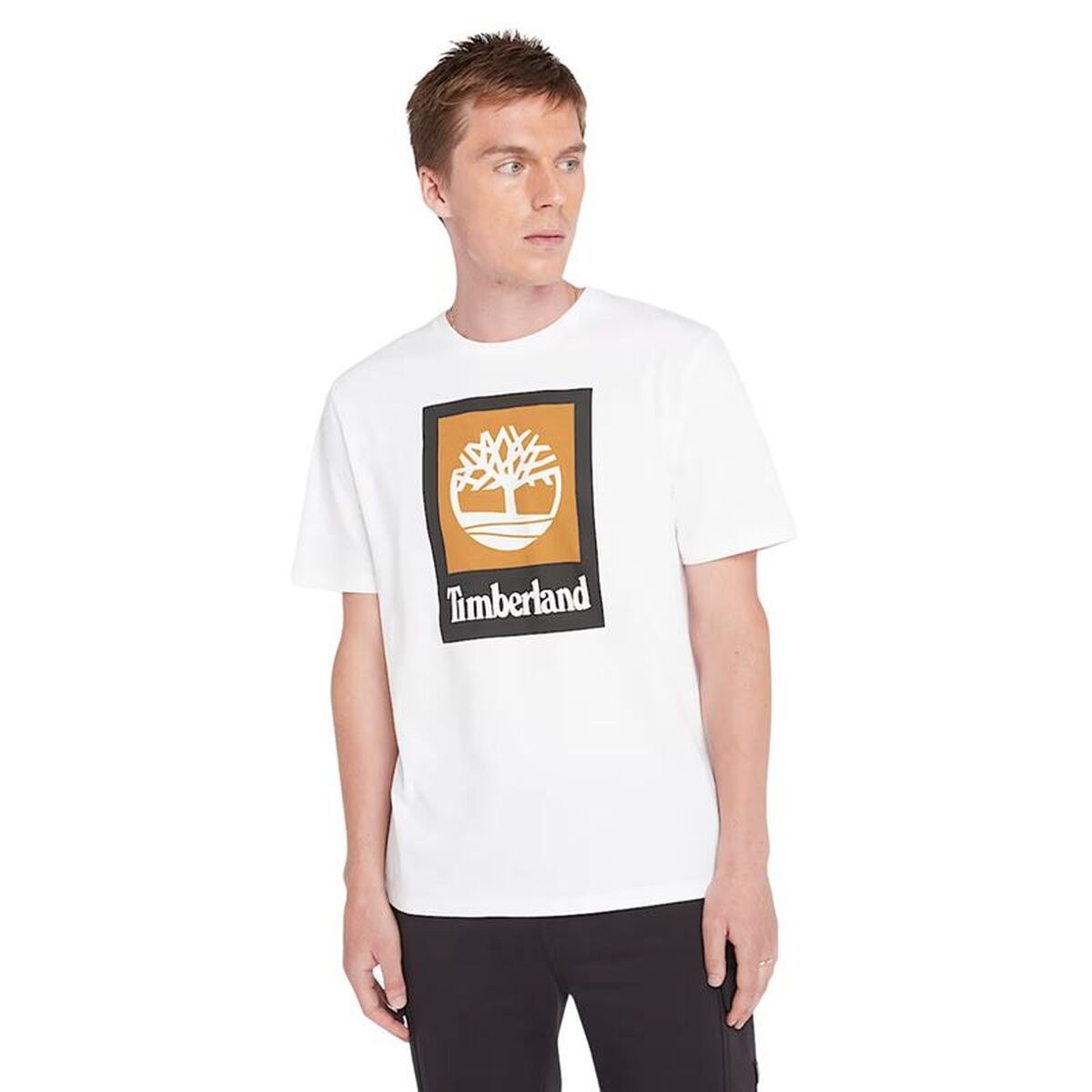 Men’s Short Sleeve T-Shirt Stack Logo Colored White