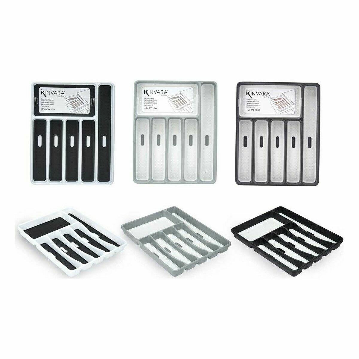 Cutlery Organiser White Black Grey Natural rubber polypropylene TPR 32,5 x 4,5 x 40,5 cm (12 Units)