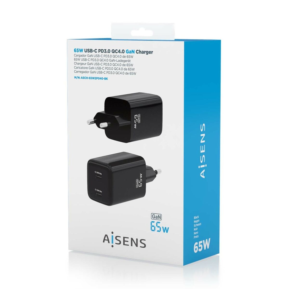 Сетевое зарядное устройство ASCH-65W2P040-BK Чёрный Разноцветный 65 W