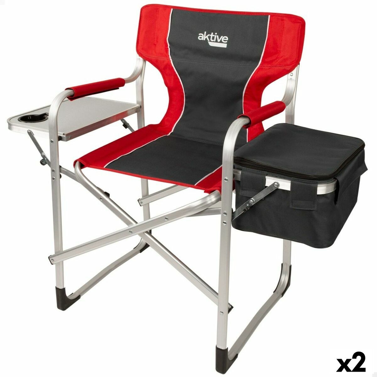 Foldable Camping Chair Grey Red 61 x 92 x 52 cm (2 Units)