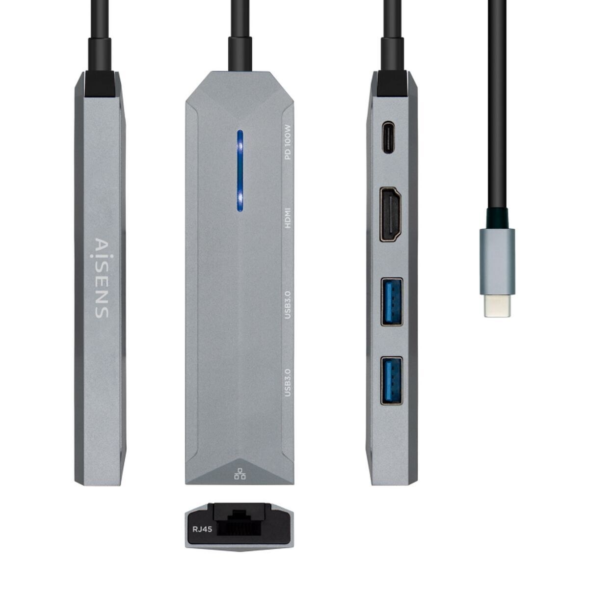 USB-C-разветвитель ASUC-5P003-GR Чёрный Серый 100 W