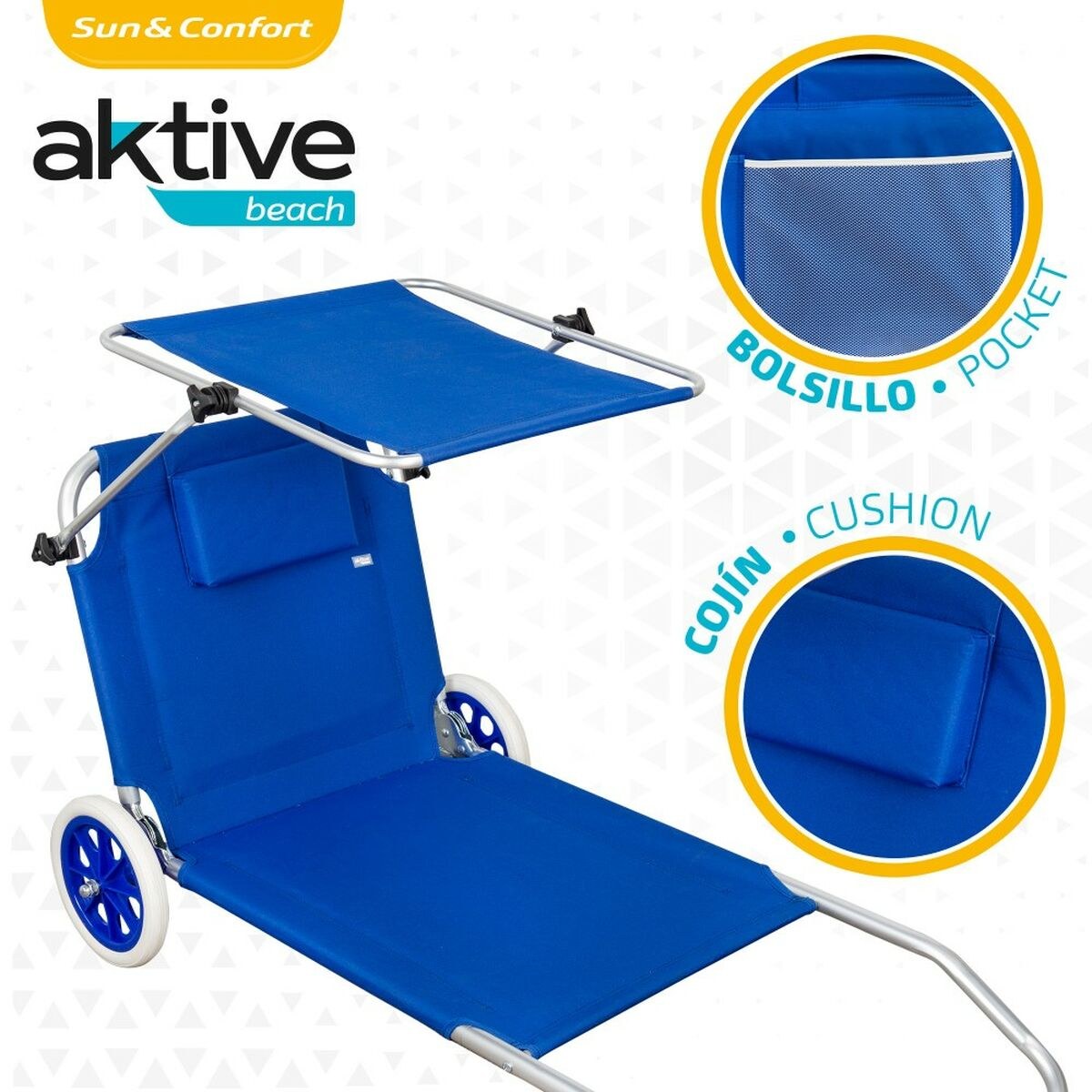 Folding Lounger Camping Chair Blue 62 x 62 x 117 cm Folding cart Awning (2 Units)