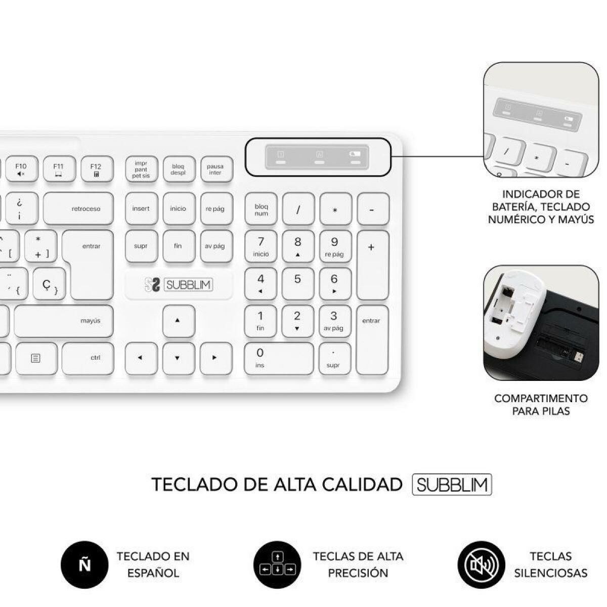 Keyboard and Wireless Mouse SUBKBC-CSSW11 White Spanish Qwerty