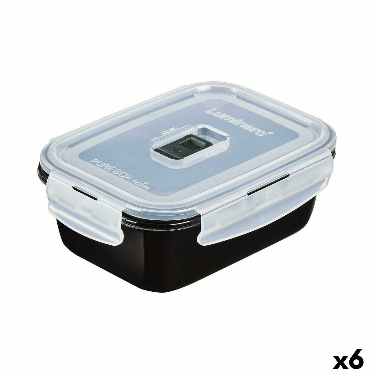 Герметичная коробочка для завтрака Pure Box Чёрный 820 ml Cтекло (6 штук)