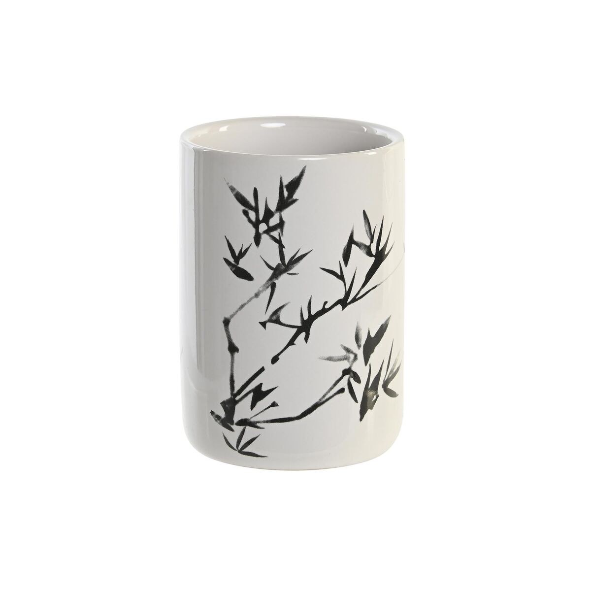 Toothbrush Holder White Black Rubber wood Stoneware 7,6 x 7,6 x 11 cm (12 Units)