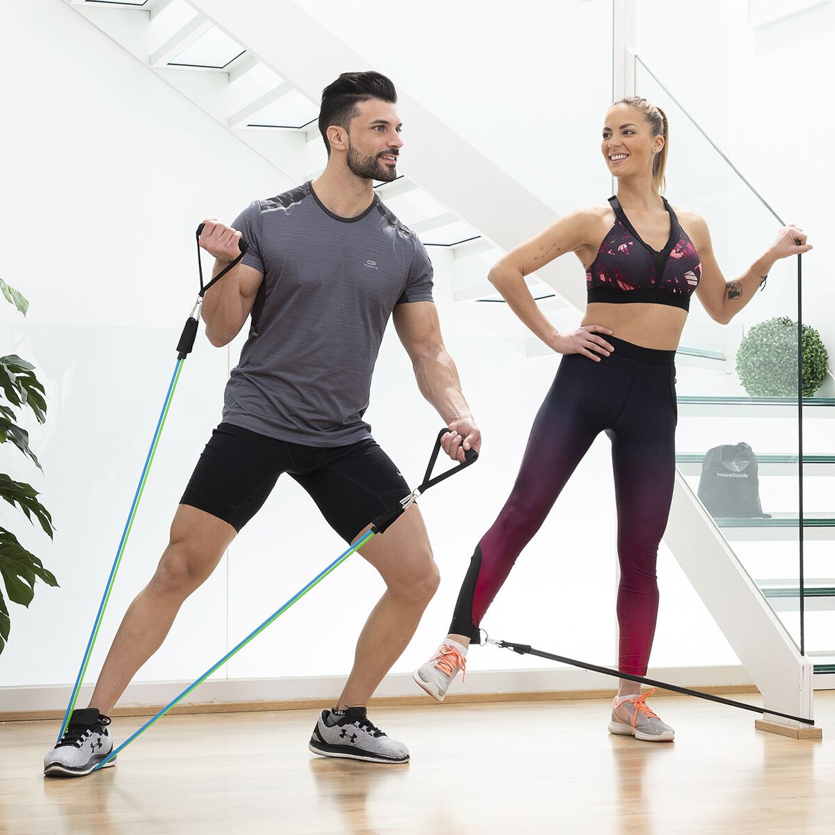 Set of Resistance Bands with Accessories and Exercise Guide Tribainer 3 Units