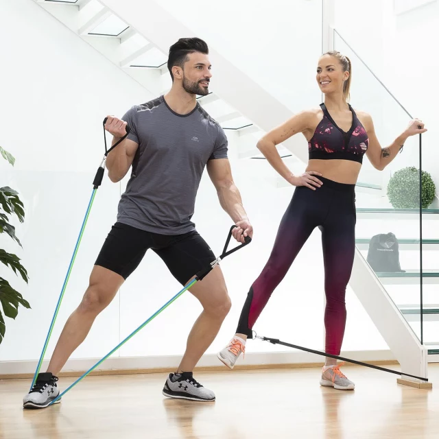 Set of Resistance Bands with Accessories and Exercise Guide Tribainer 3 Units