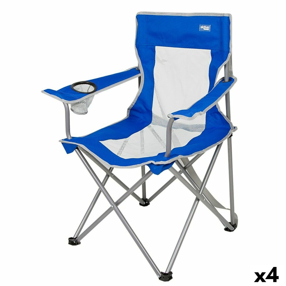 Foldable Camping Chair Blue Grey 46 x 82 x 46 cm (4 Units)