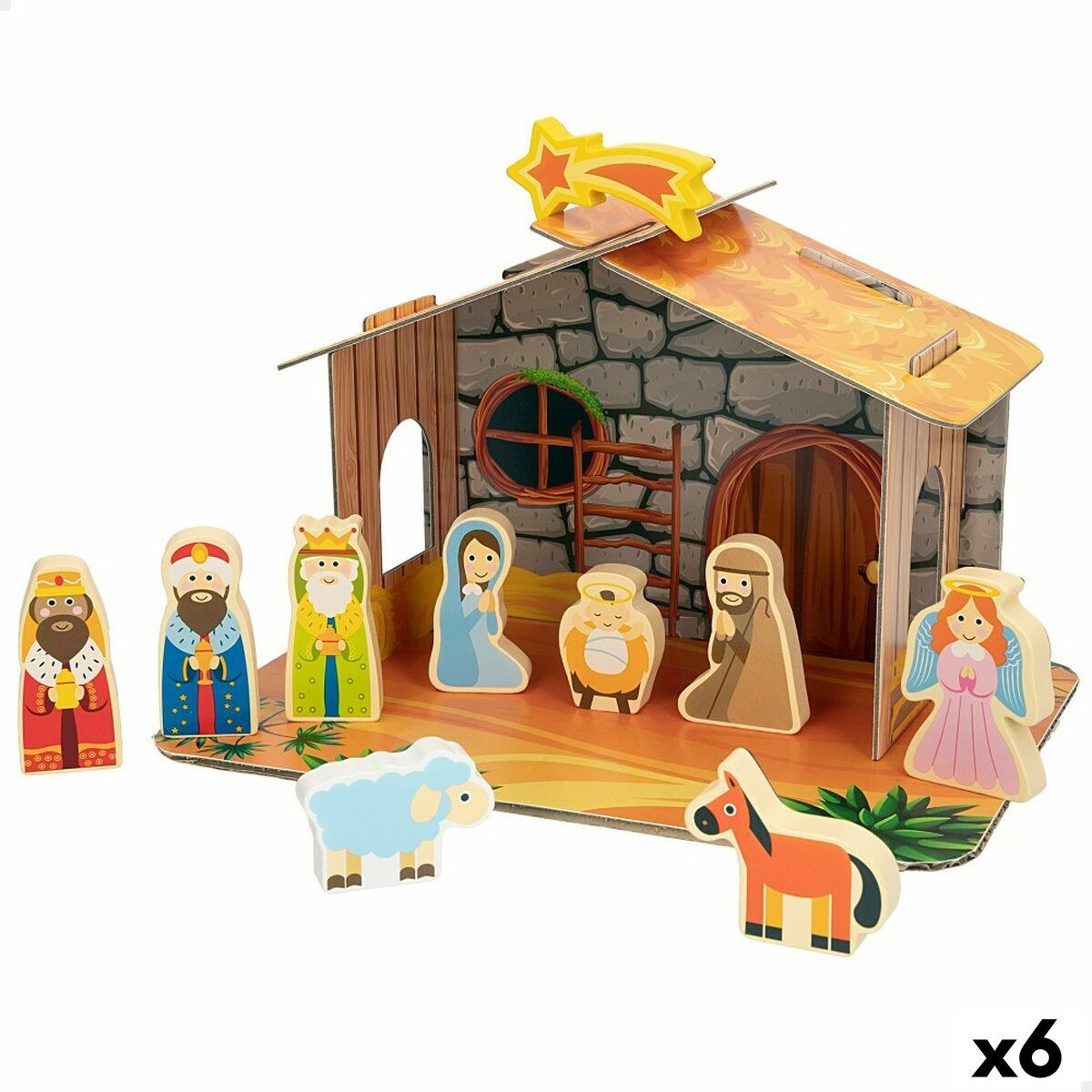 Christmas nativity set Wood Cardboard 22 x 16 x 12 cm 11 Pieces (6 Units)