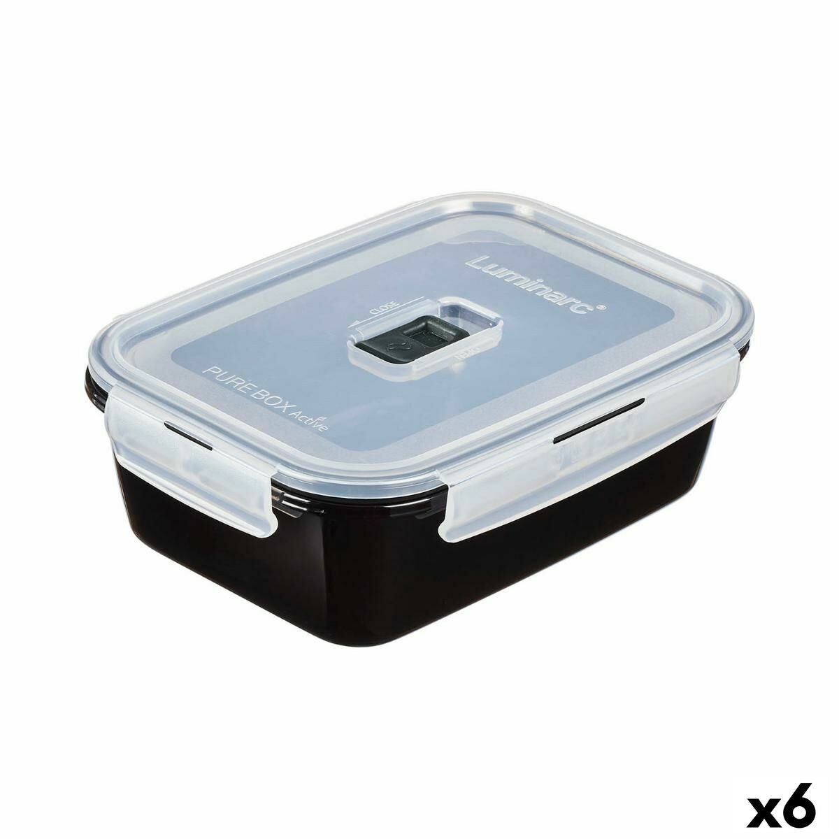 Герметичная коробочка для завтрака Pure Box Чёрный 1,22 L Cтекло (6 штук)