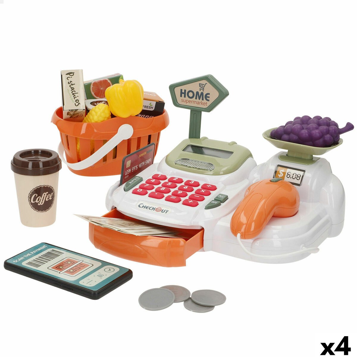 Игрушечный кассовый аппарат 23 x 14 x 17 cm 4 штук