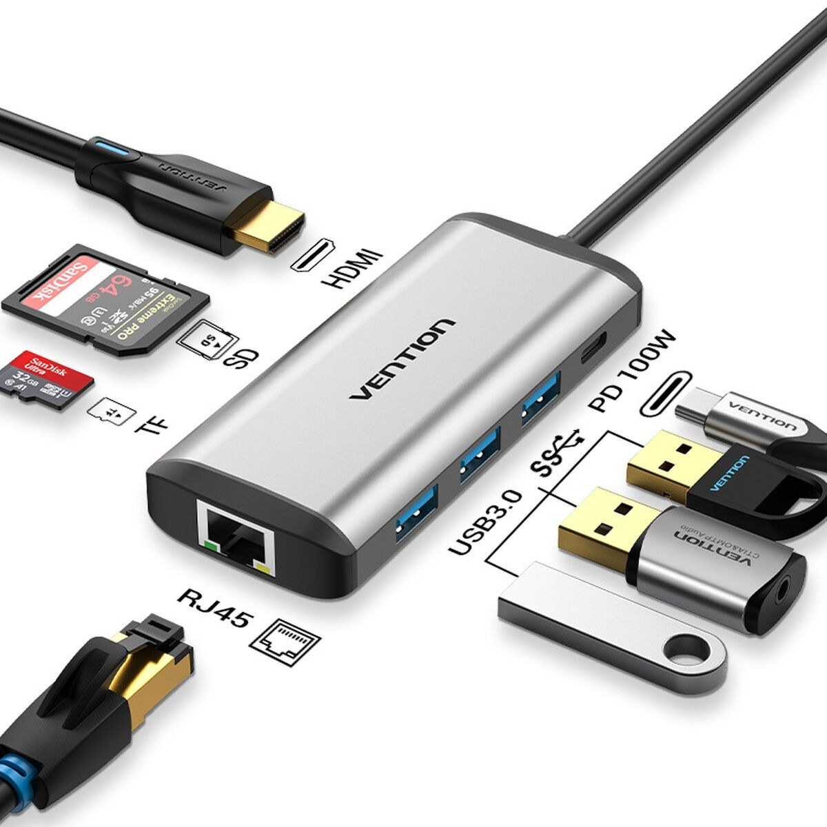 USB-разветвитель CNDHB Серебристый