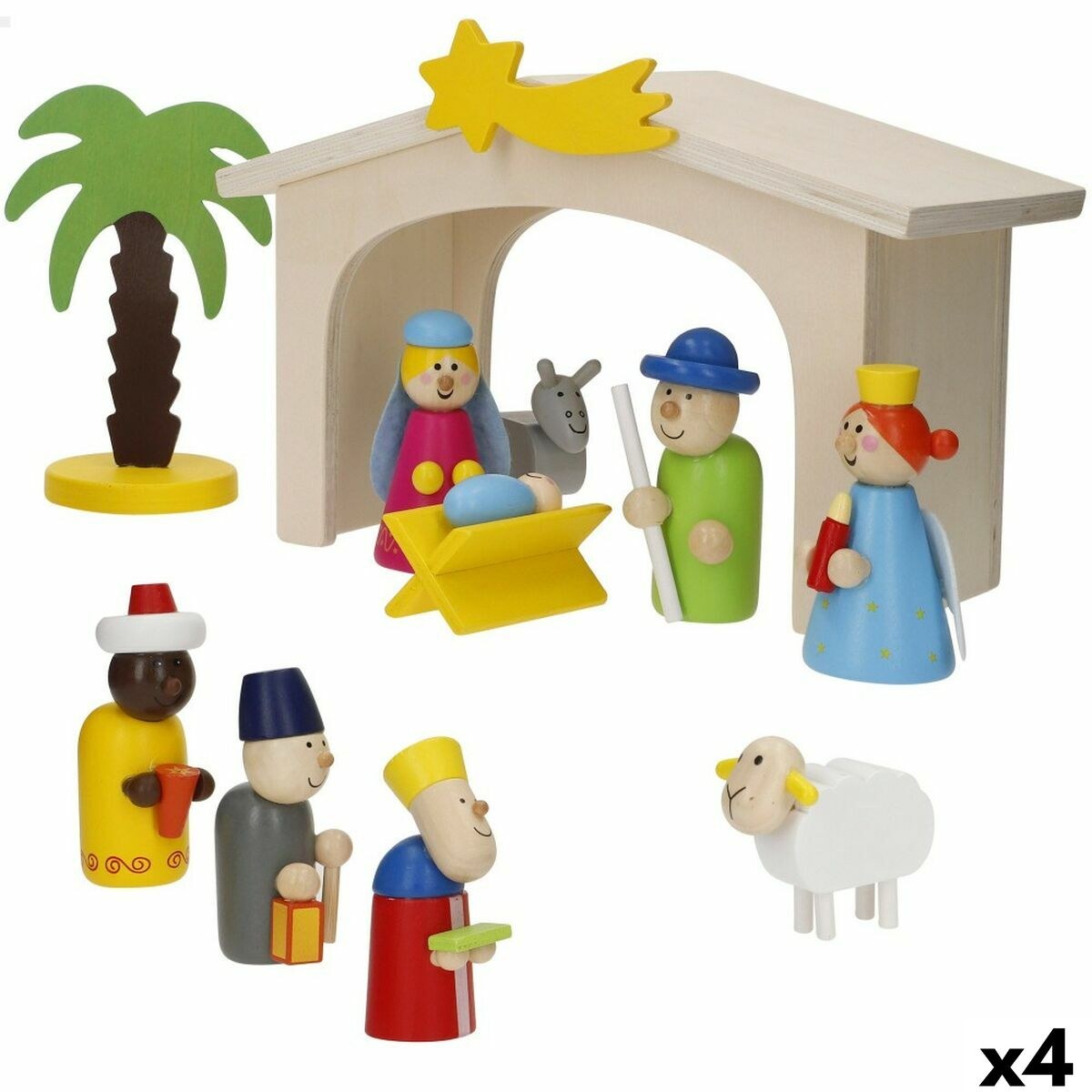 Christmas nativity set Wood plywood 23 x 16 x 11 cm (4 Units)