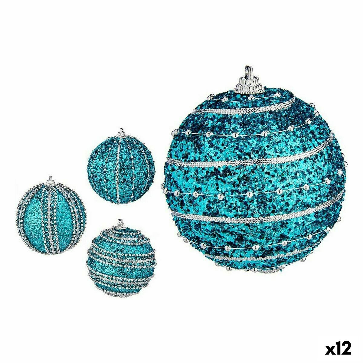 Set of Christmas balls Blue PVC Ø 8 cm With relief (12 Units)