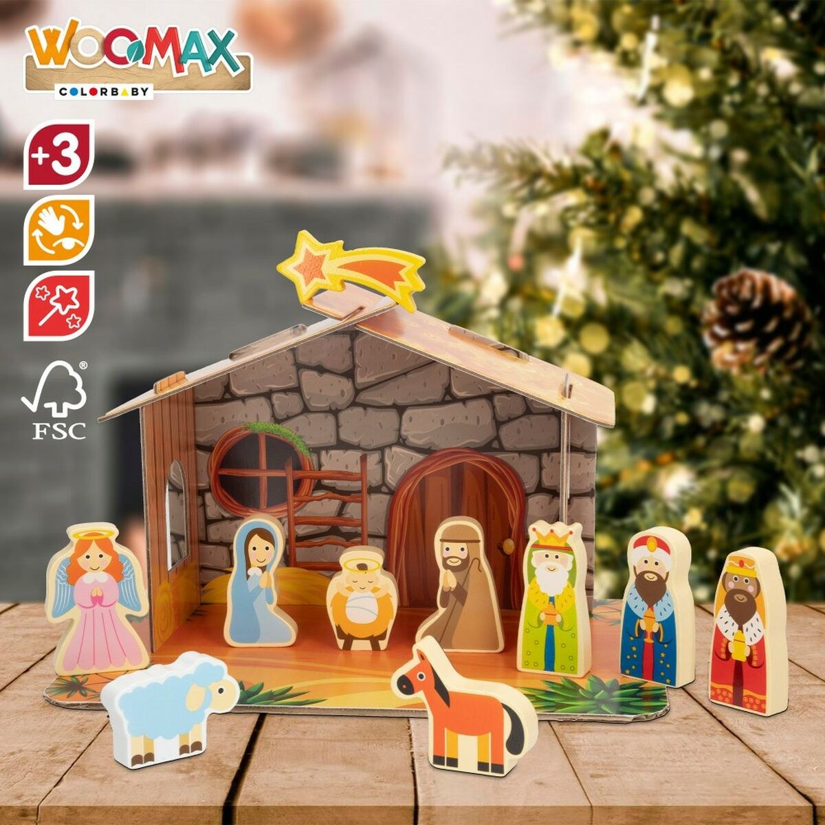 Christmas nativity set Wood Cardboard 22 x 16 x 12 cm 11 Pieces (6 Units)