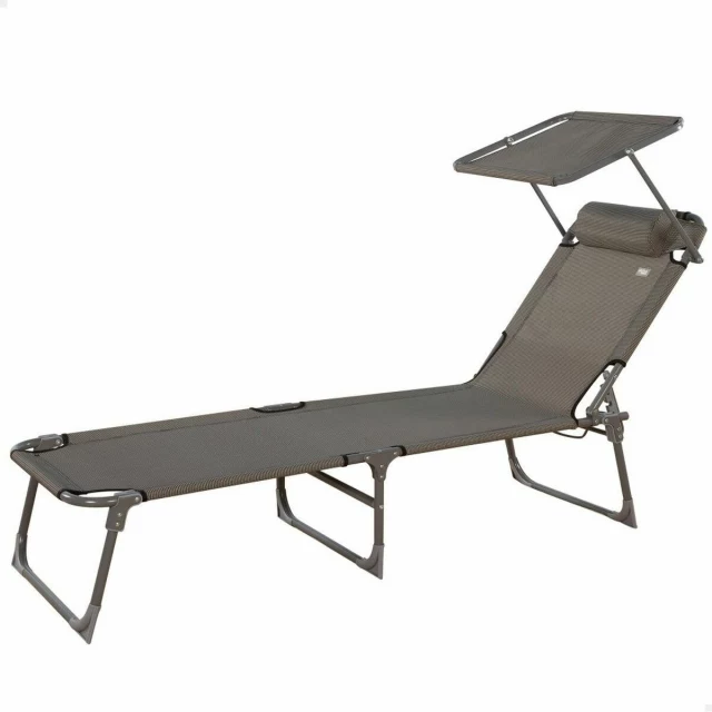 Sun-lounger Grey 193 x 53 x 30 cm Foldable Parasol
