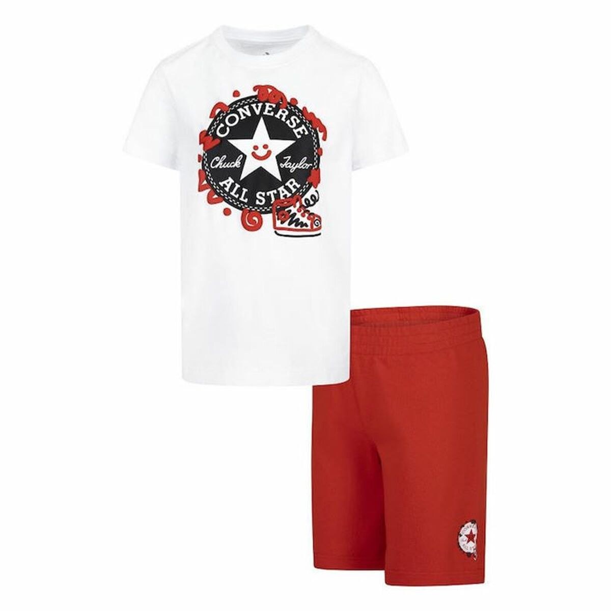 Children's Sports Outfit Squiggle S/Se+Ft White Red 2 Pieces