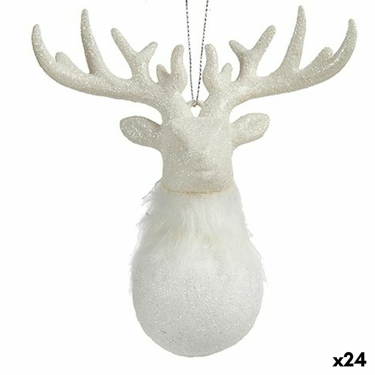 Christmas bauble White Plastic Glitter Reindeer 14 x 15,5 x 7 cm (24 Units)