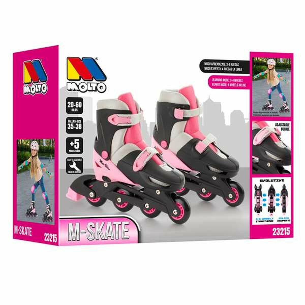 Inline Skates Pink Adjustable 35-38