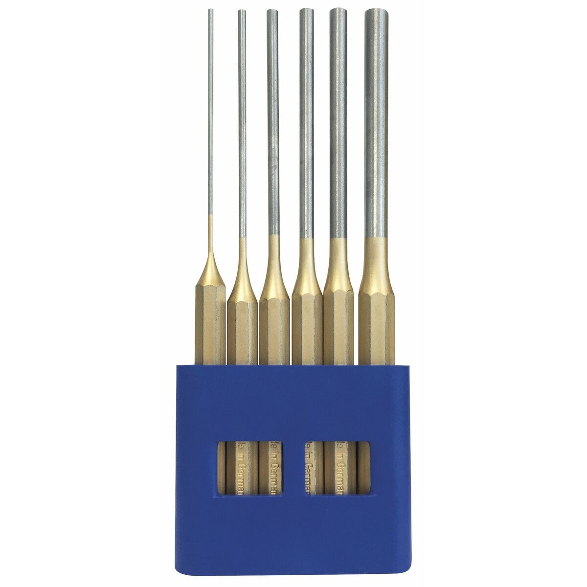Set of cylindrical pin punches Golden Extra long 6 Pieces