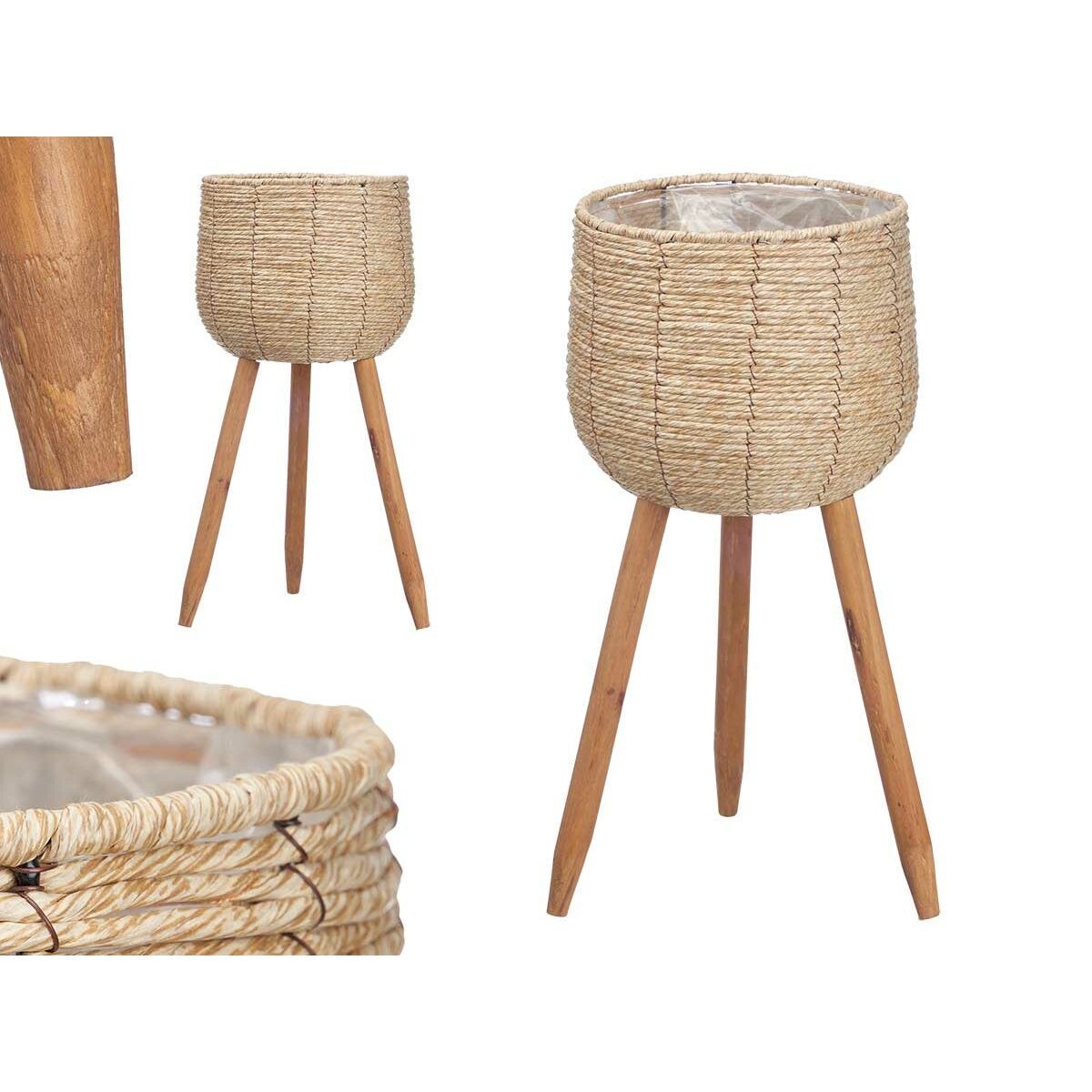 Planter with stand Brown Paper Plastic Natural Fibre 35 x 56 x 35 cm (4 Units)