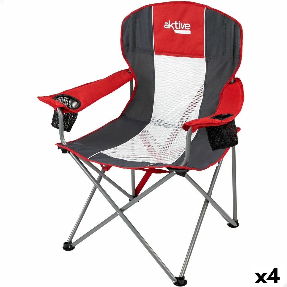 Foldable Camping Chair Dark grey Red 56 x 98 x 59 cm (4 Units)