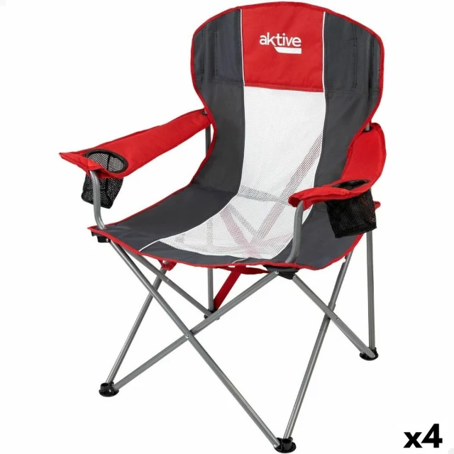 Foldable Camping Chair Dark grey Red 56 x 98 x 59 cm (4 Units)